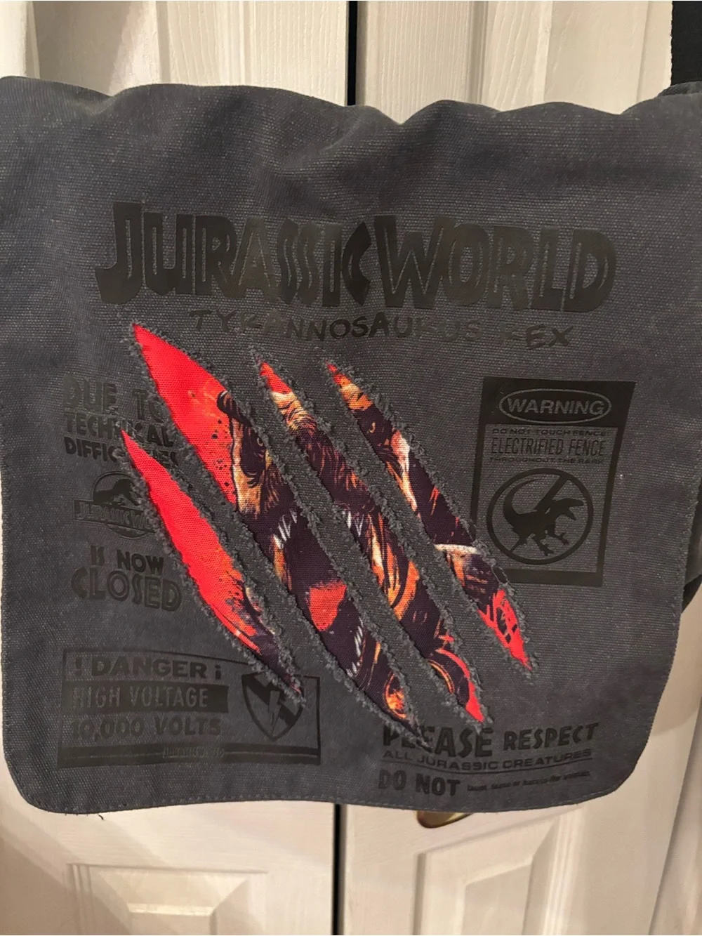 Jurassic World Graphic Messenger Bag - Gray with Red Accent